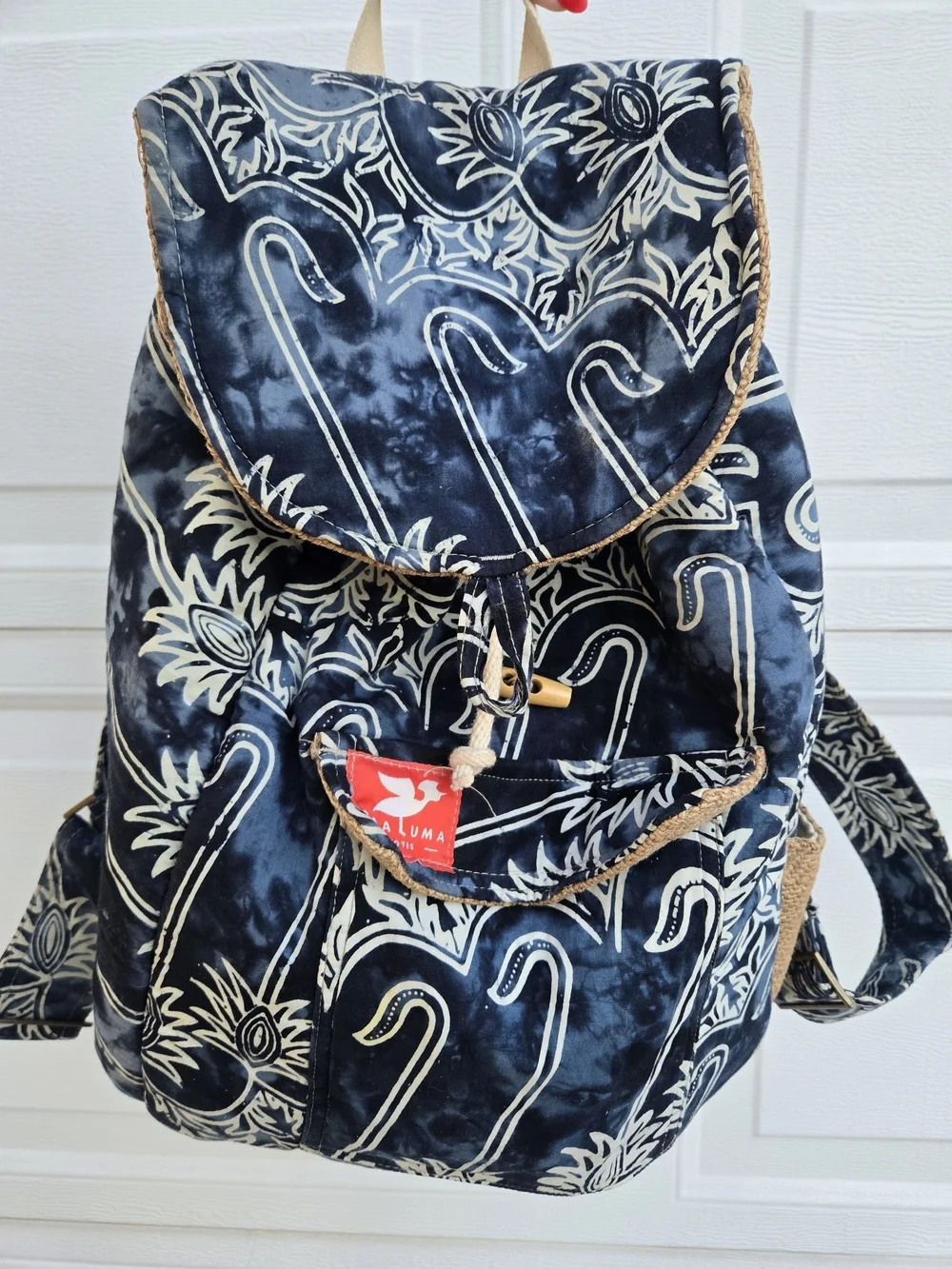 TaaLuma Tote Navy Floral Pattern Canvas Backpack